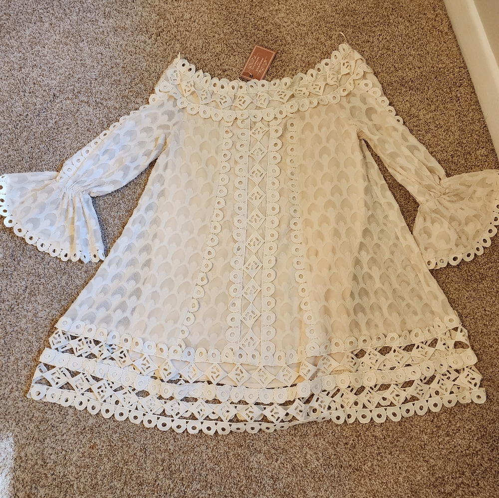 NWT Champagne & Strawberry off-the-shoulder lace dress - Picture 3 of 6